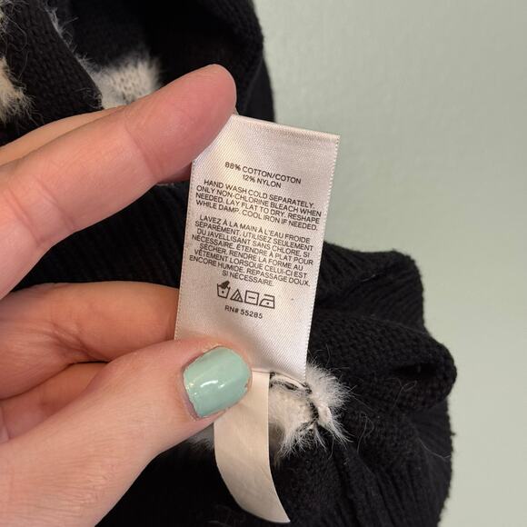 Express Crop Sweater Top Women M Knit Leopard Long Sleeves Pullover Black White - Picture 6 of 9